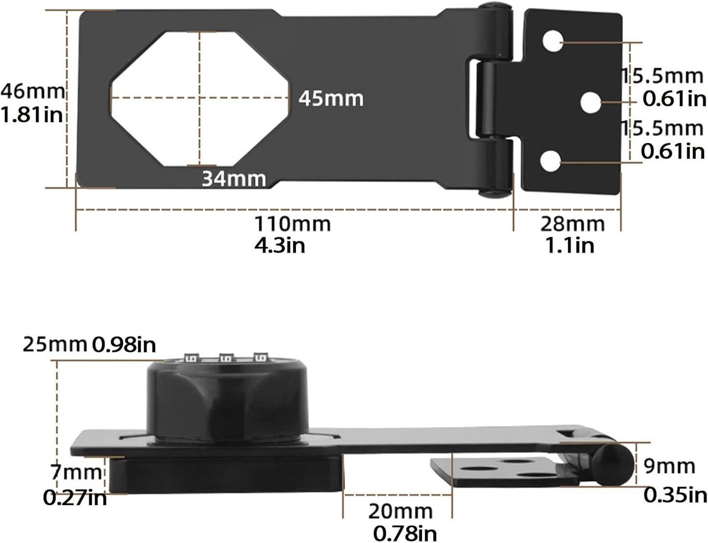 2 Pack Rotary Hasp Locks for Doors and Cabinets - Mechanical Sliding Bolt Latch for 180° Security Gate Locking on Closets, Fences, and Drawers