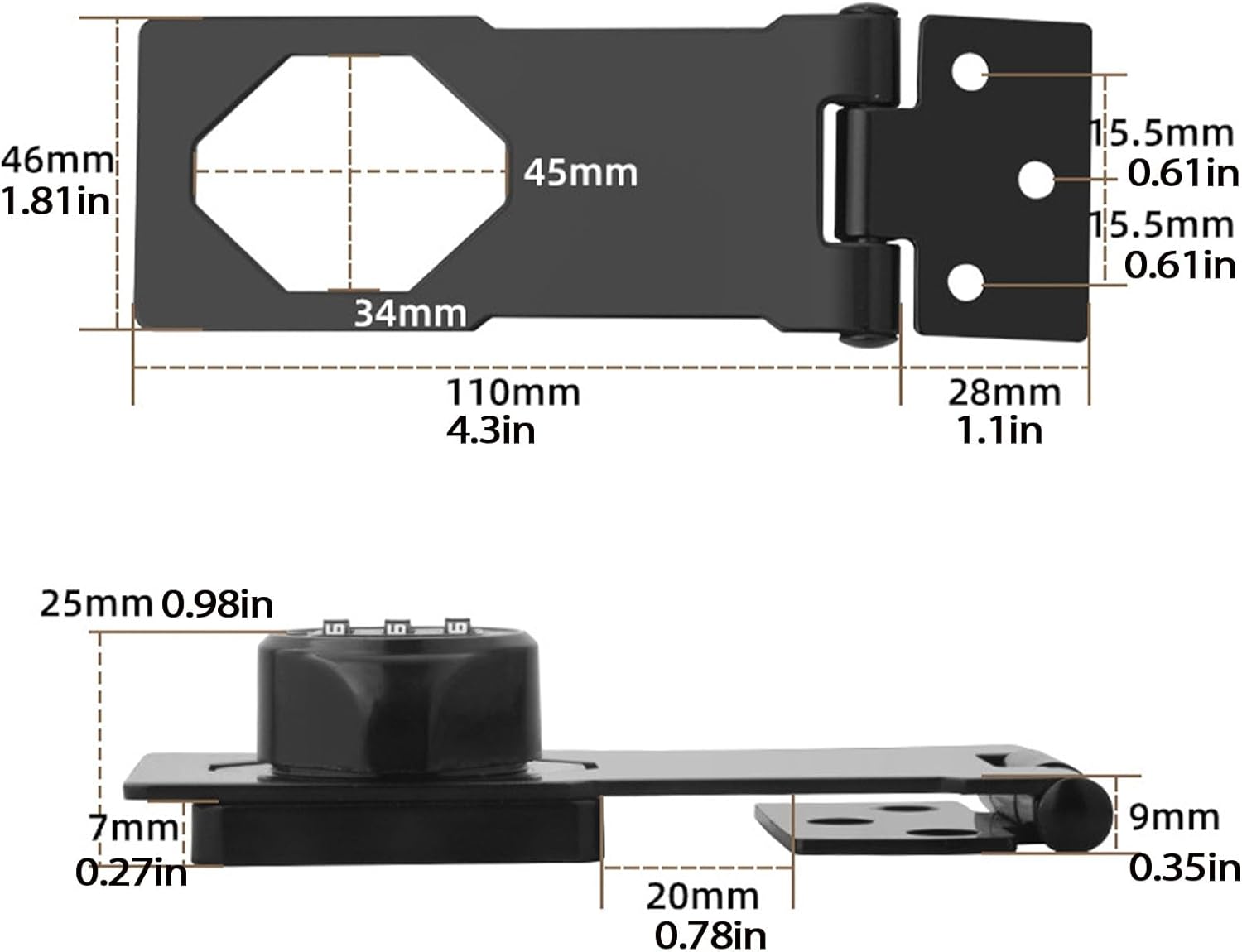 2 Pack Rotary Hasp Locks for Doors and Cabinets - Mechanical Sliding Bolt Latch for 180° Security Gate Locking on Closets, Fences, and Drawers