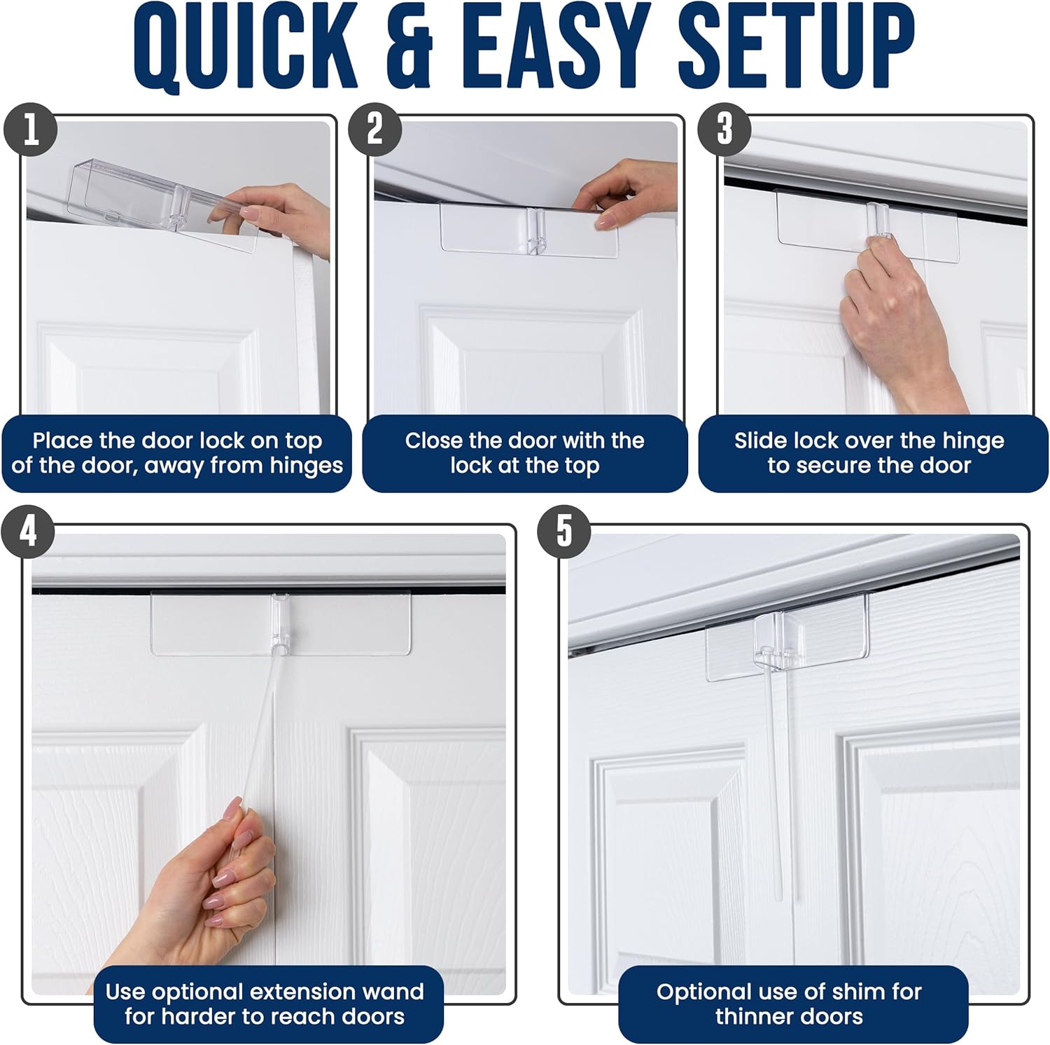 (2-Pack) Safety Innovations Bi-fold Door Lock - Child and Pet Proof - Tool-Free Installation - Unbreakable Clear Polycarbonate - Fits 1 3/8" Thick Wood Doors