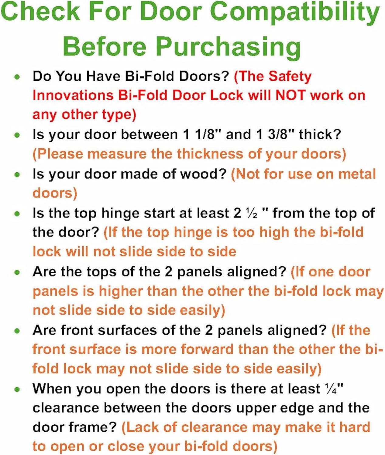 (2-Pack) Safety Innovations Bi-fold Door Lock - Child and Pet Proof - Tool-Free Installation - Unbreakable Clear Polycarbonate - Fits 1 3/8" Thick Wood Doors