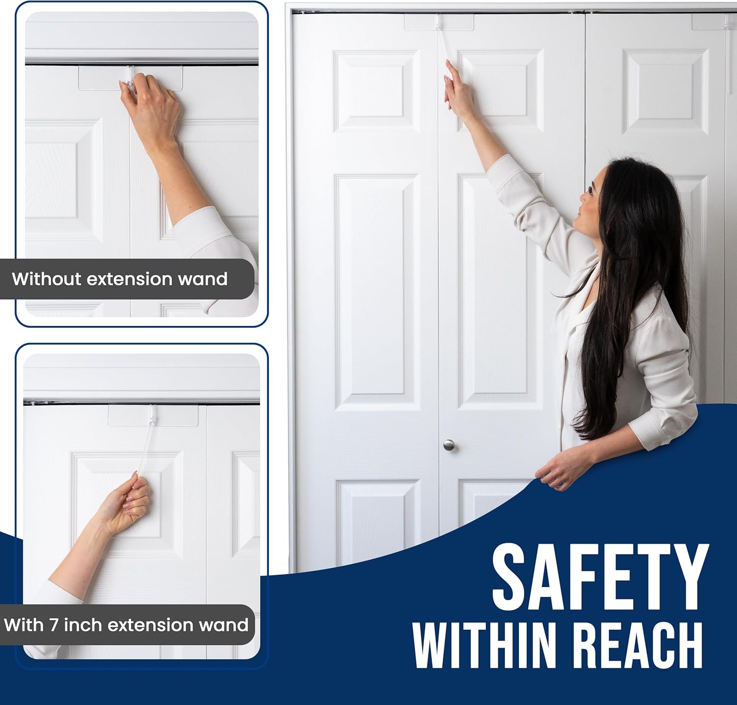 (2-Pack) Safety Innovations Bi-fold Door Lock - Child and Pet Proof - Tool-Free Installation - Unbreakable Clear Polycarbonate - Fits 1 3/8" Thick Wood Doors