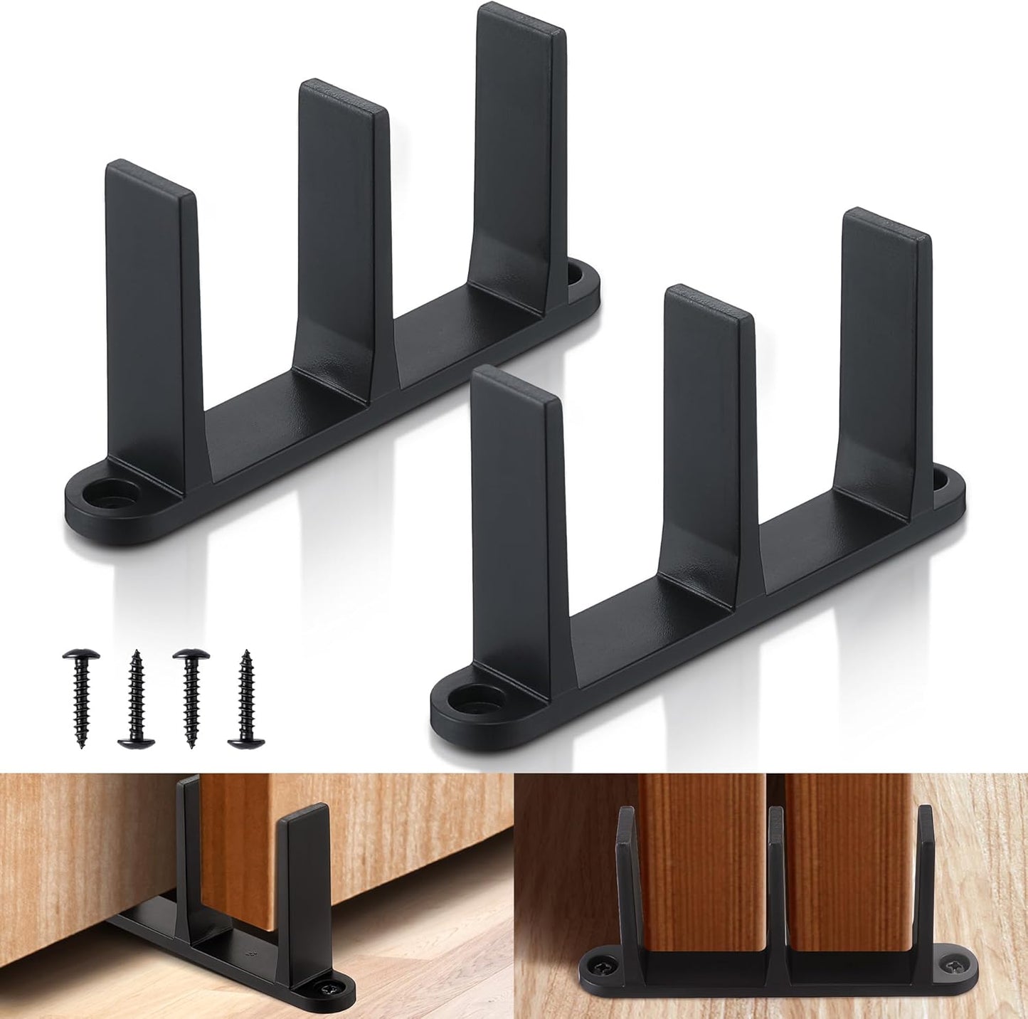 2 Pack Saillong Sliding Closet Door Floor Guide - Universal Hardware for 1-3/8 Inch Thick Doors - Black Sliding Door Track with Screws - Closet Door Track for Wardrobe Cabinets