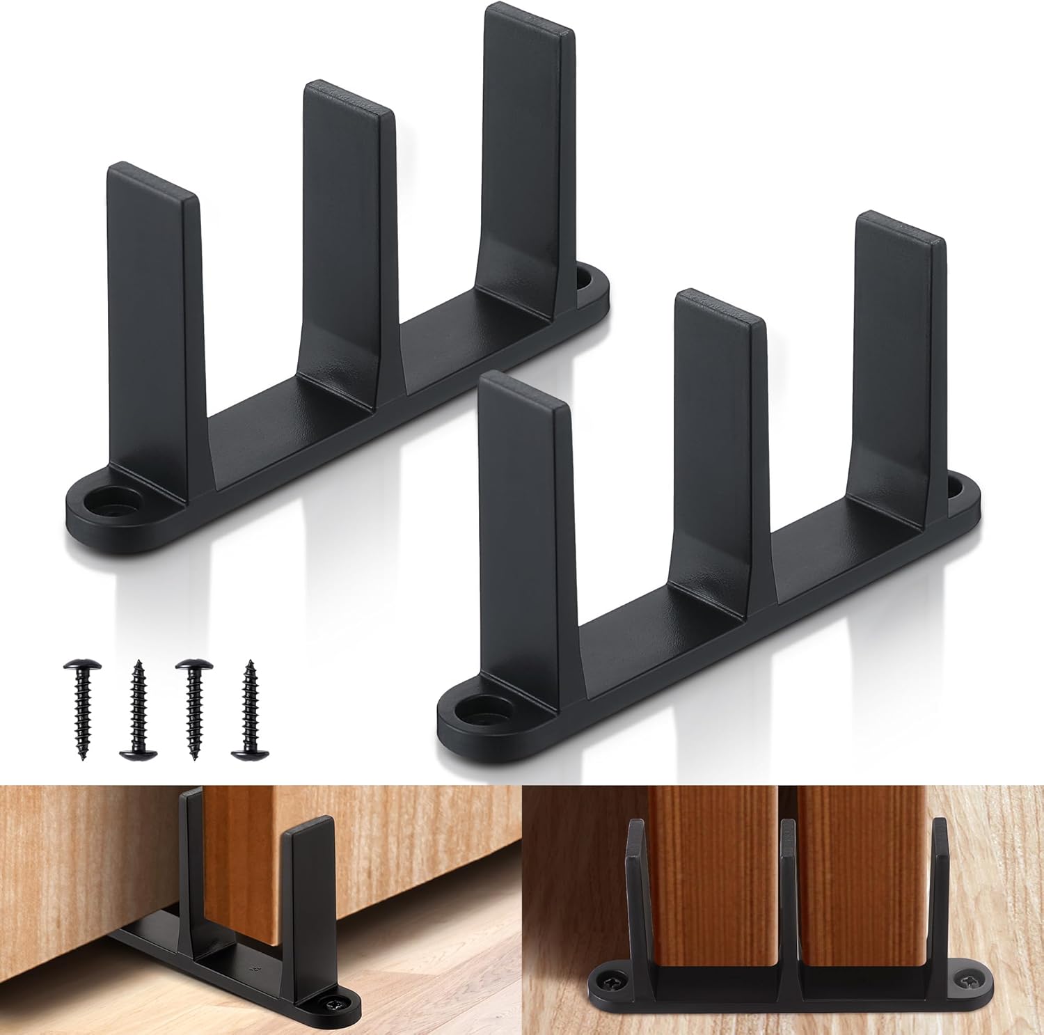 2 Pack Saillong Sliding Closet Door Floor Guide - Universal Hardware for 1-3/8 Inch Thick Doors - Black Sliding Door Track with Screws - Closet Door Track for Wardrobe Cabinets