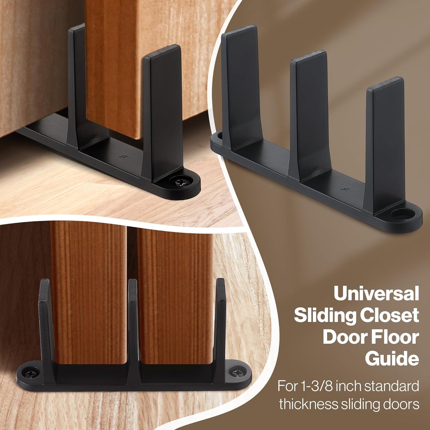 2 Pack Saillong Sliding Closet Door Floor Guide - Universal Hardware for 1-3/8 Inch Thick Doors - Black Sliding Door Track with Screws - Closet Door Track for Wardrobe Cabinets