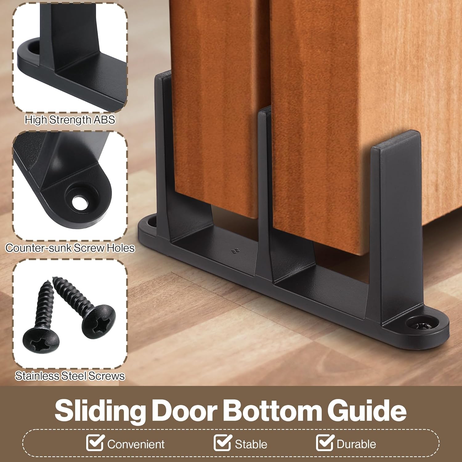 2 Pack Saillong Sliding Closet Door Floor Guide - Universal Hardware for 1-3/8 Inch Thick Doors - Black Sliding Door Track with Screws - Closet Door Track for Wardrobe Cabinets