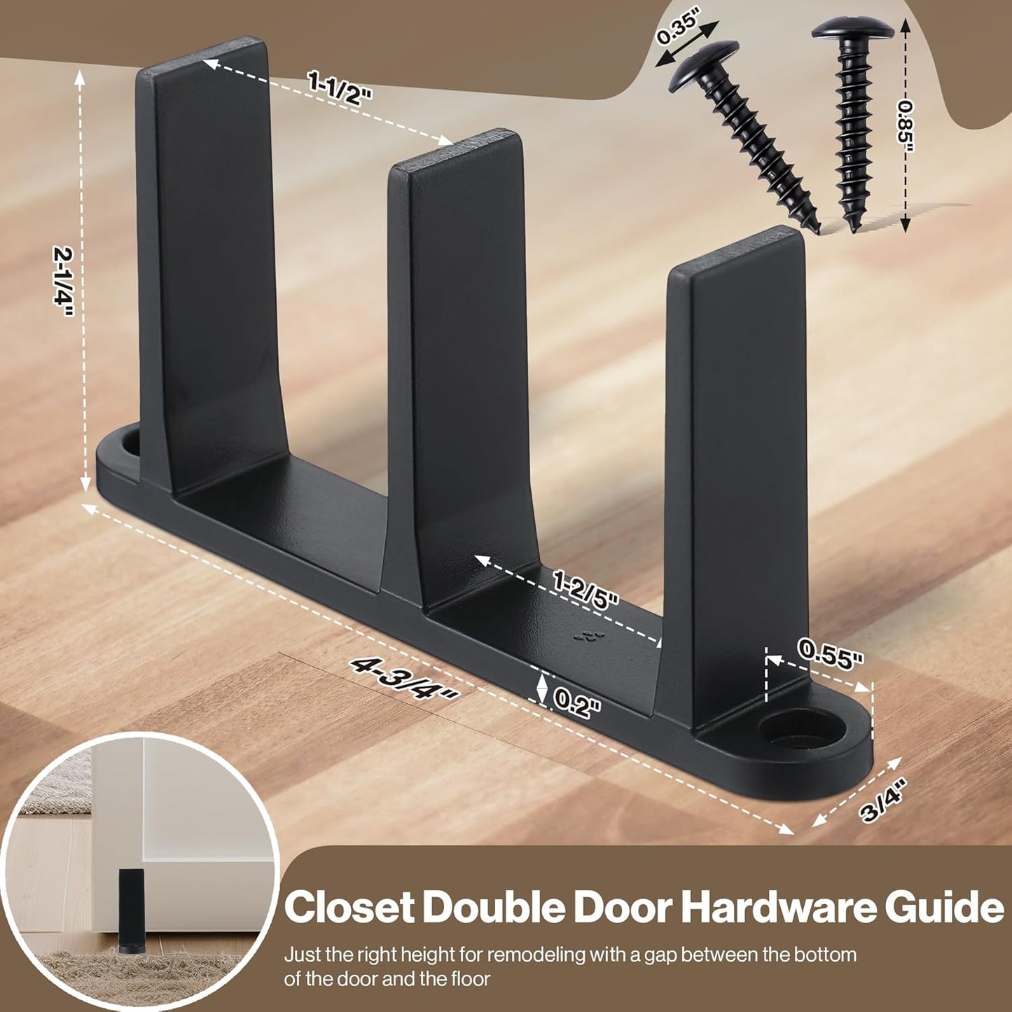 2 Pack Saillong Sliding Closet Door Floor Guide - Universal Hardware for 1-3/8 Inch Thick Doors - Black Sliding Door Track with Screws - Closet Door Track for Wardrobe Cabinets