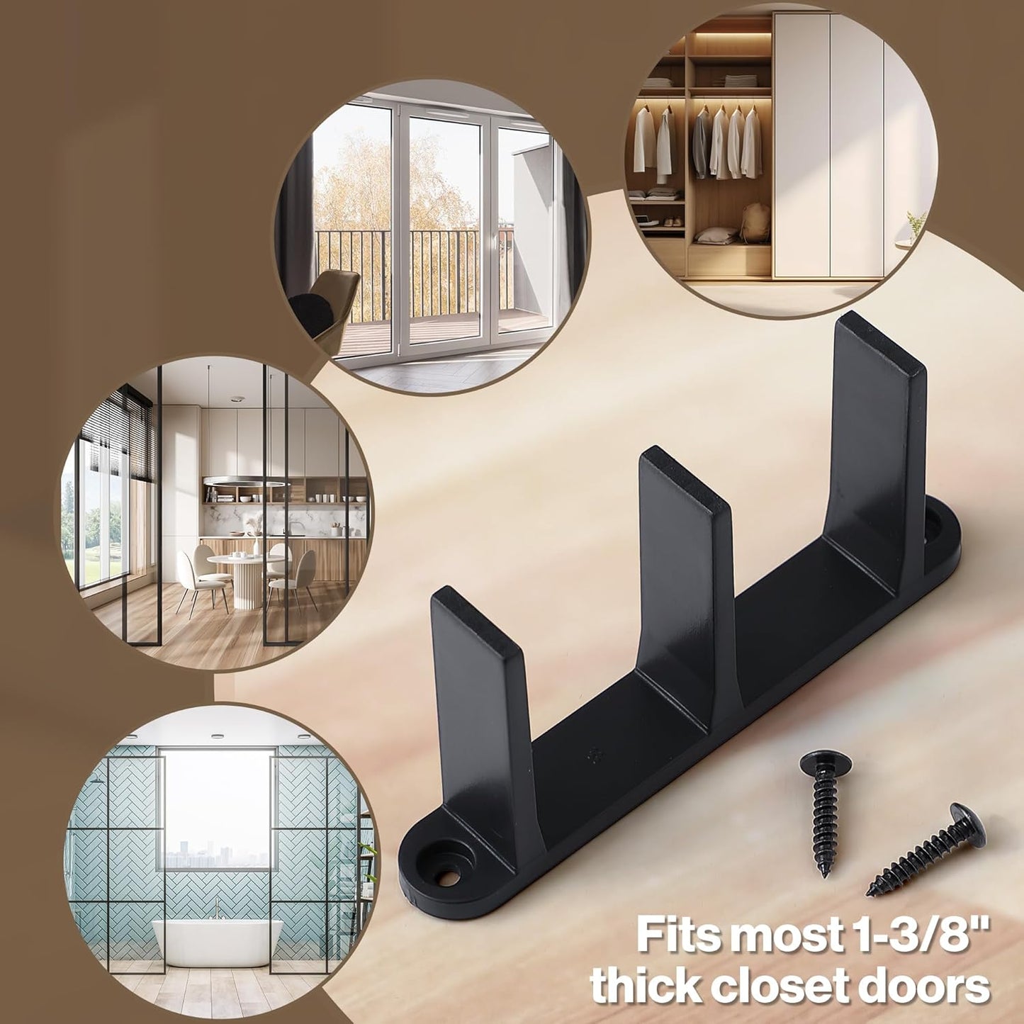 2 Pack Saillong Sliding Closet Door Floor Guide - Universal Hardware for 1-3/8 Inch Thick Doors - Black Sliding Door Track with Screws - Closet Door Track for Wardrobe Cabinets