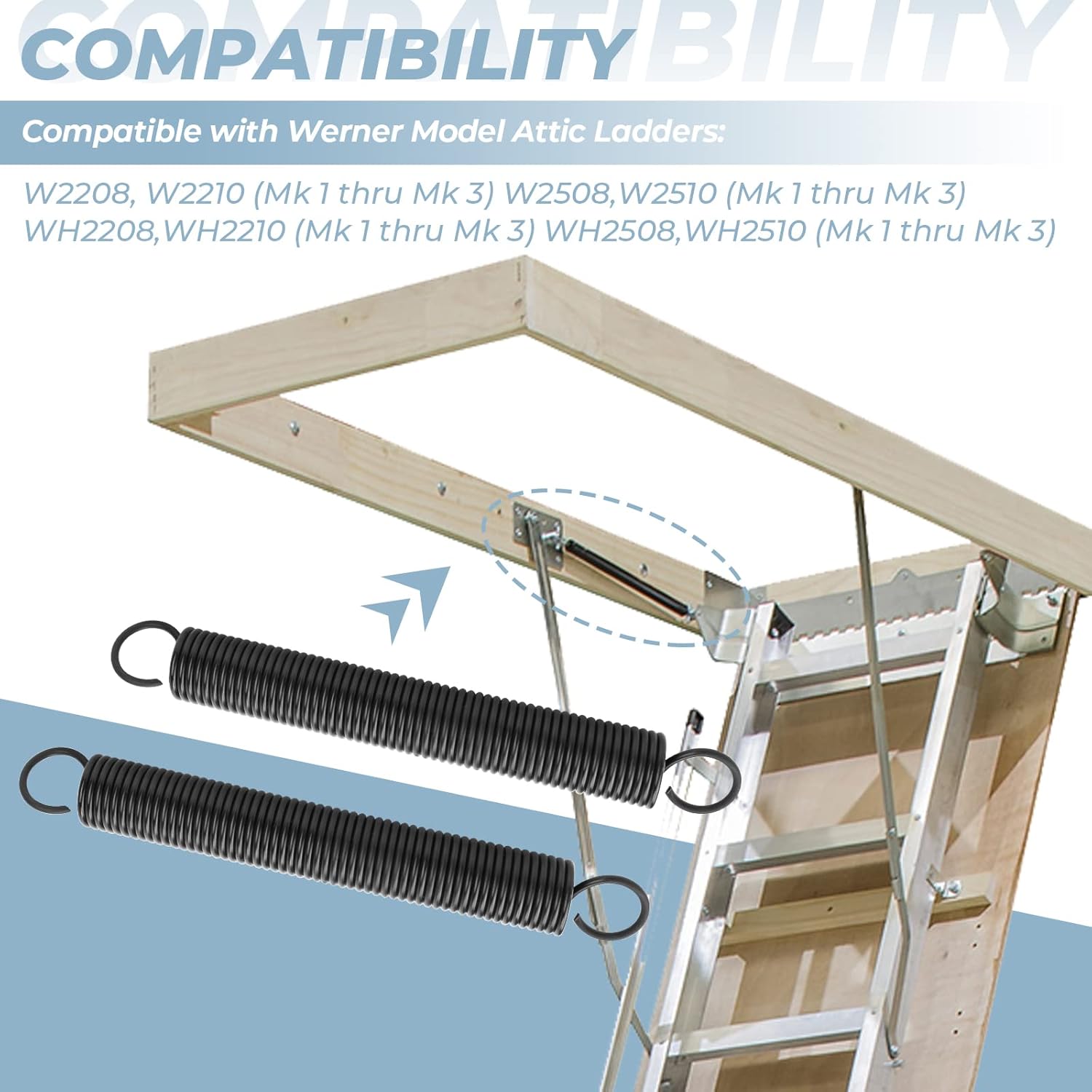 2 Pack Sconva 56-1 Ladder Spring Replacement Kit for Werner Attic Ladders W2208, W2210, W2508, W2510, WH2208, WH2210, WH2508, WH2510