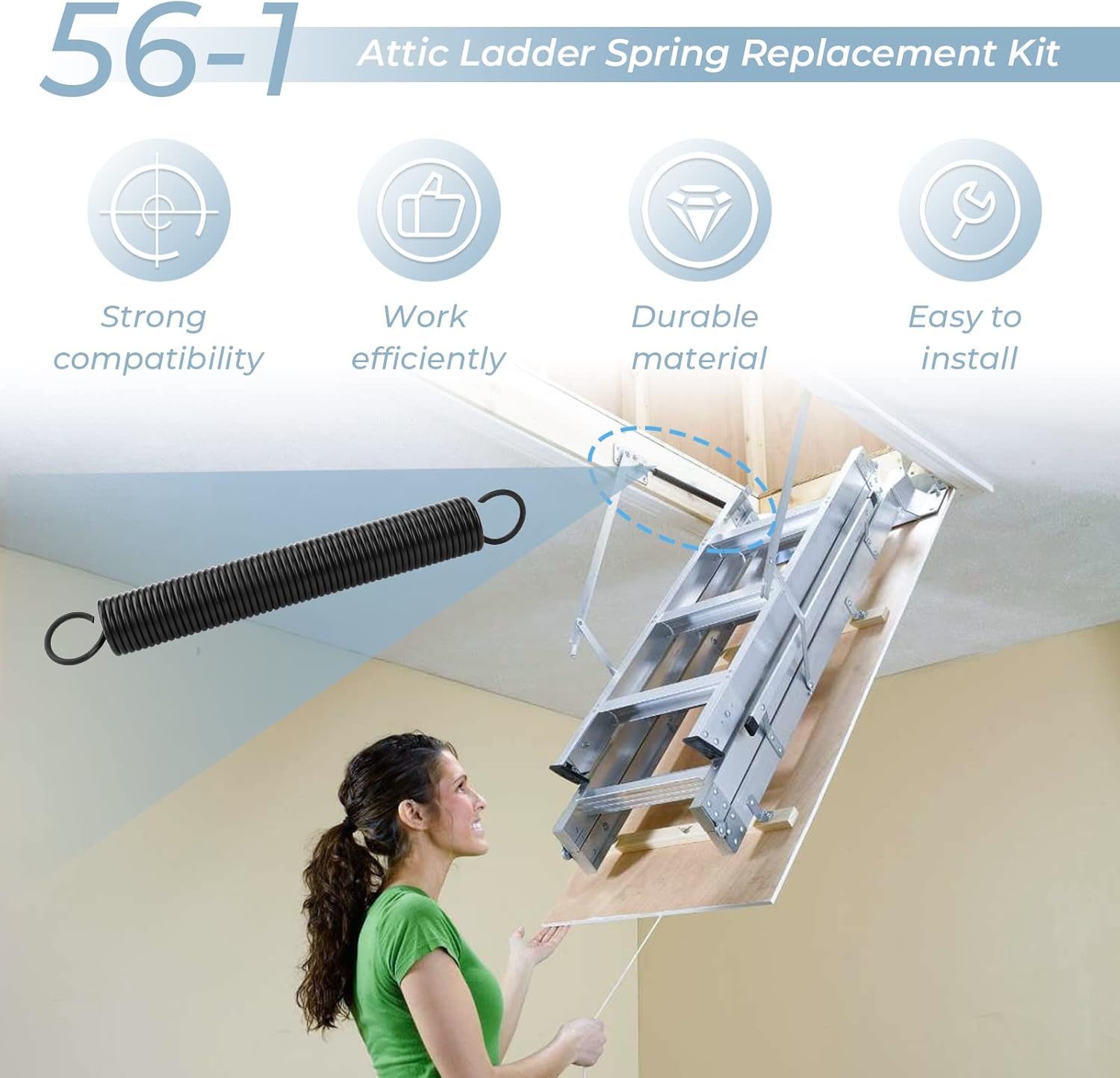 2 Pack Sconva 56-1 Ladder Spring Replacement Kit for Werner Attic Ladders W2208, W2210, W2508, W2510, WH2208, WH2210, WH2508, WH2510