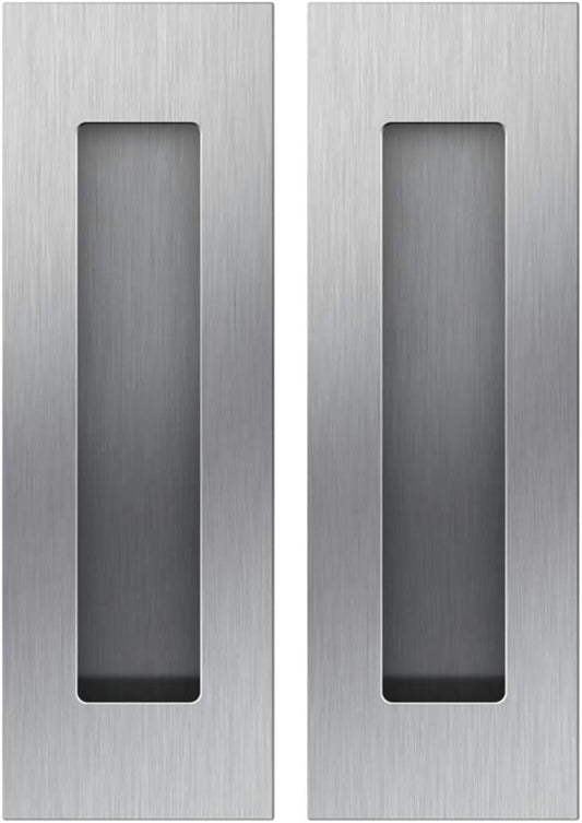 2 Pack Sehrgut 6" Rectangular Flush Pull Handles - Satin Brushed Finish, Smooth Edges for Safety