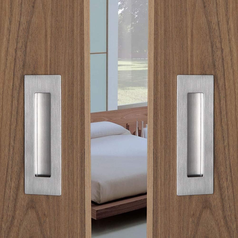 2 Pack Sehrgut 6" Rectangular Flush Pull Handles - Satin Brushed Finish, Smooth Edges for Safety