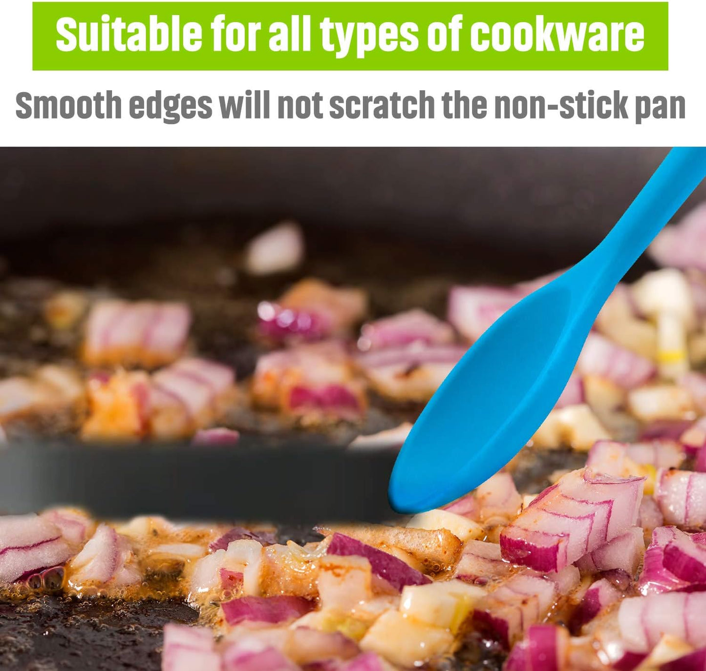 2-Pack Silicone Nonstick Serving Spoons for Kitchen Cooking and Baking - Slotted and Mixing Spoons in Blue and Green