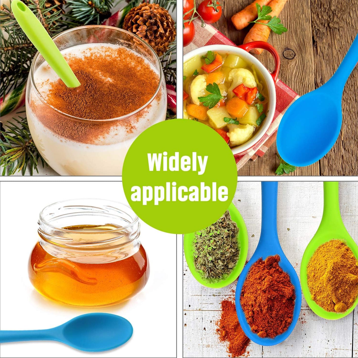 2-Pack Silicone Nonstick Serving Spoons for Kitchen Cooking and Baking - Slotted and Mixing Spoons in Blue and Green