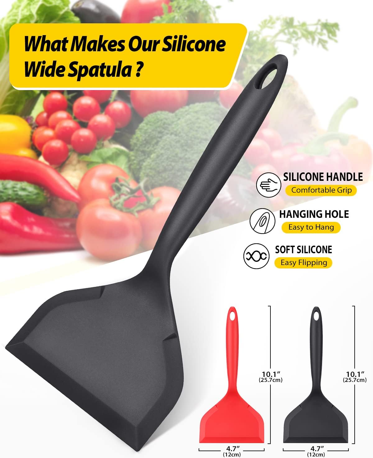 2 Pack Silicone Spatula Set - Nonstick Pancake Shovel & Flexible Turner - BPA Free Kitchen Cookware for Eggs, Cookies, Omelettes, Fish, Burgers