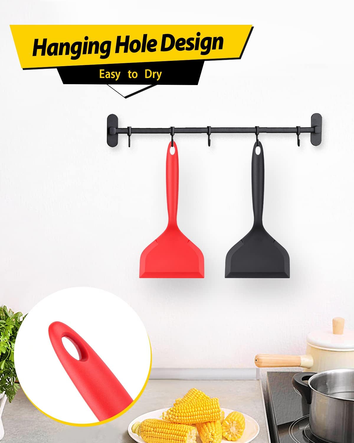 2 Pack Silicone Spatula Set - Nonstick Pancake Shovel & Flexible Turner - BPA Free Kitchen Cookware for Eggs, Cookies, Omelettes, Fish, Burgers