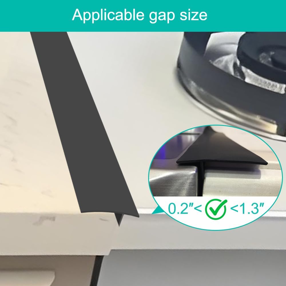 2 Pack Silicone Stove Counter Gap Cover - 25 Inch Kitchen Oven Gap Filler Strips - Easy Clean Countertop Guard (Black)