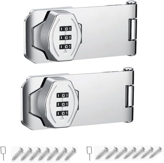 2-Pack Silver Cabinet Door Combination Locks for Household Cabinets, Barn Doors, Bathrooms, Outdoors, and Gardens - Password Hasp Locks, Fold Locks
