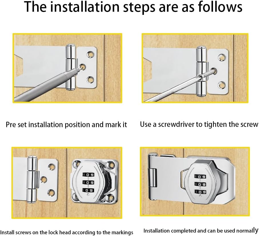 2-Pack Silver Cabinet Door Combination Locks for Household Cabinets, Barn Doors, Bathrooms, Outdoors, and Gardens - Password Hasp Locks, Fold Locks
