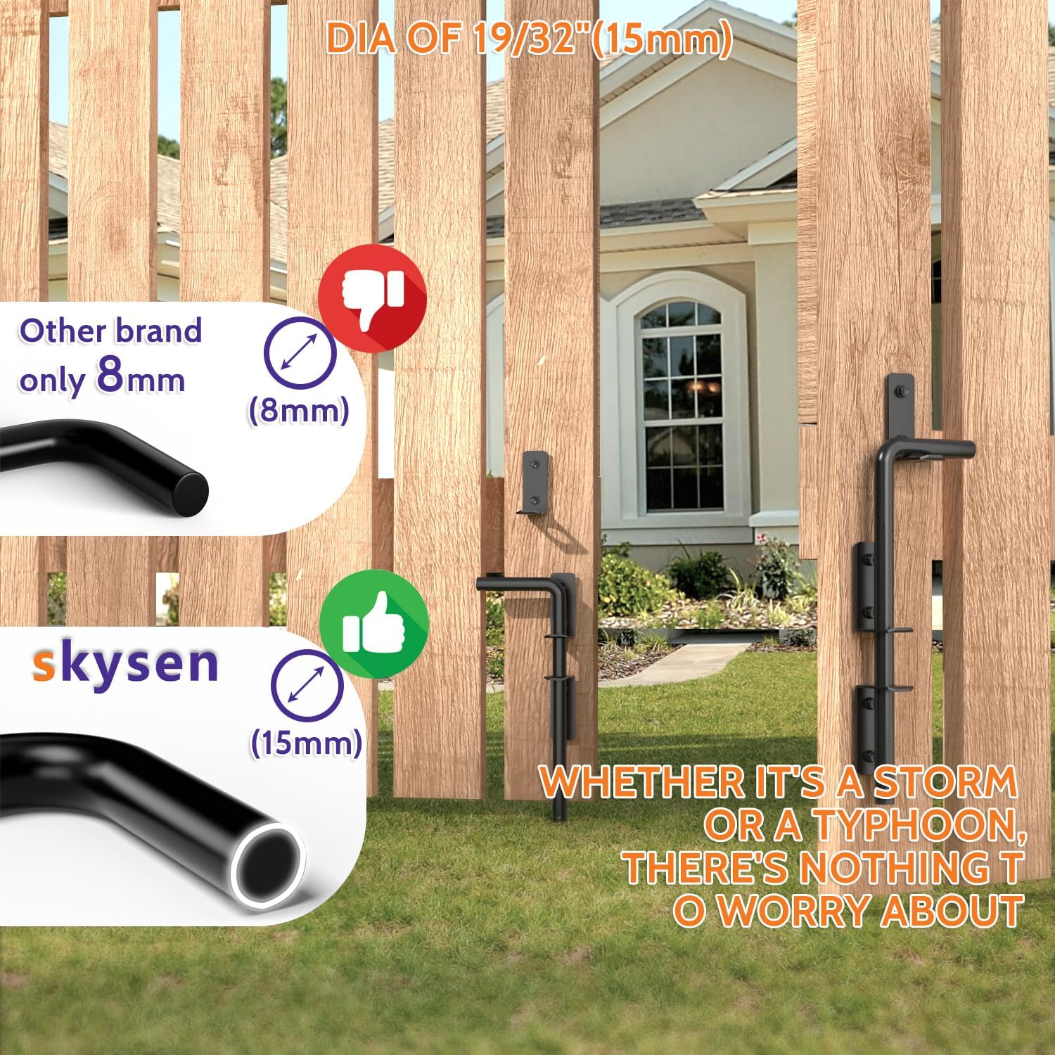 2 Pack SKYSEN 12" Cane Bolts for Gates - Heavy Duty Gate Drop Rod with 19/32" Ultra Drop Pin - Wood & Vinyl Fence Hardware