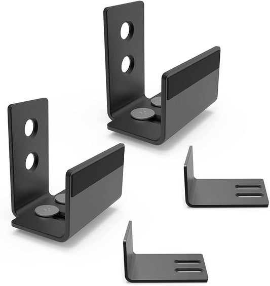 2 Pack SKYSEN Barn Door Bottom Floor Guide with Extend Bracket - Wall Mounted Adjustable Flush Bottom Matte Black