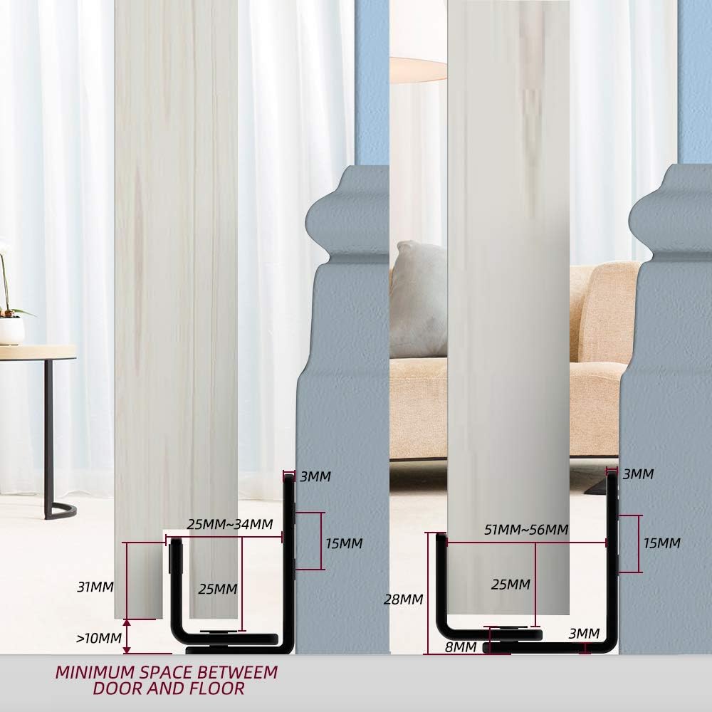 2 Pack SKYSEN Barn Door Bottom Floor Guide with Extend Bracket - Wall Mounted Adjustable Flush Bottom Matte Black