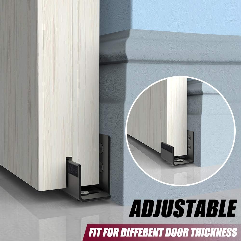 2 Pack SKYSEN Barn Door Bottom Floor Guide with Extend Bracket - Wall Mounted Adjustable Flush Bottom Matte Black