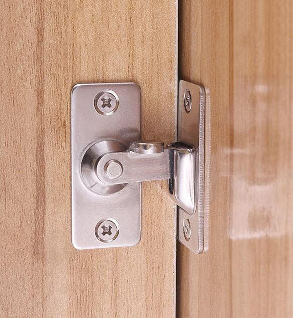 2 Pack Small 90 Degree Right Angle Door Lock Latch Bolt for Windows, Barns, Push-Pull Doors - Silver