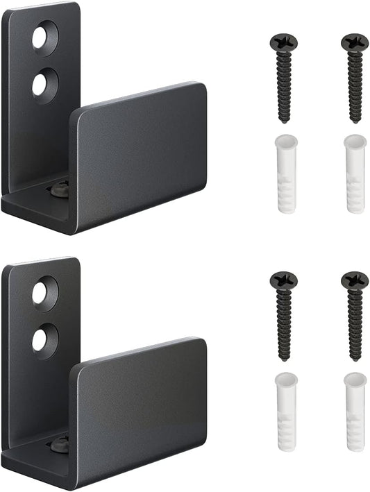 2 Pack SmartStandard Adjustable U Shape Barn Door Floor Guides - Wall Mounted Flex Bottom Guide - Sturdy Steel - Black - WildKart