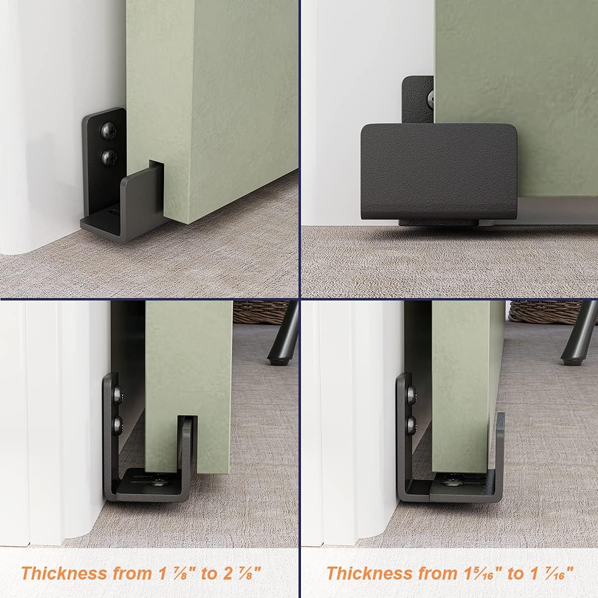2 Pack SmartStandard Adjustable U Shape Barn Door Floor Guides - Wall Mounted Flex Bottom Guide - Sturdy Steel - Black - WildKart