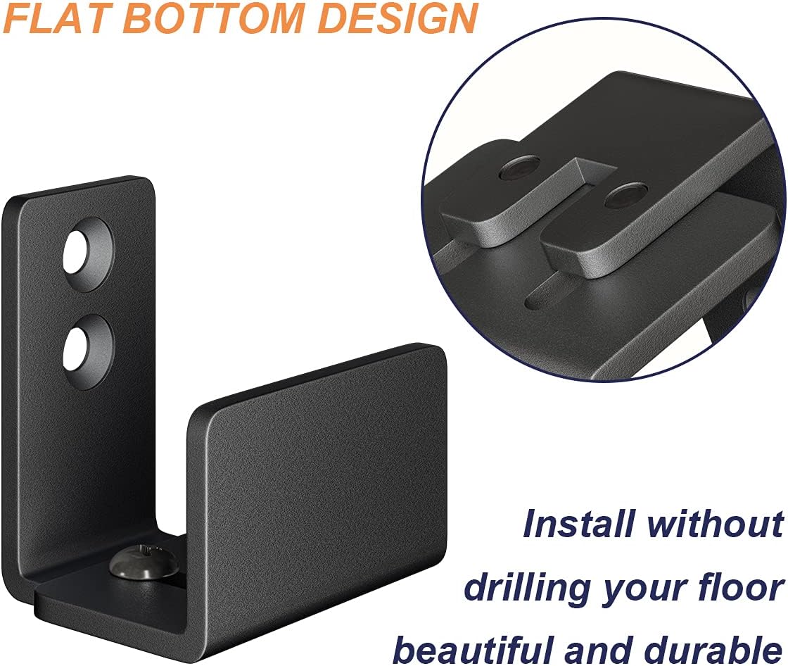 2 Pack SmartStandard Adjustable U Shape Barn Door Floor Guides - Wall Mounted Flex Bottom Guide - Sturdy Steel - Black - WildKart