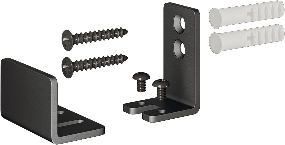2 Pack SmartStandard Adjustable U Shape Barn Door Floor Guides - Wall Mounted Flex Bottom Guide - Sturdy Steel - Black - WildKart