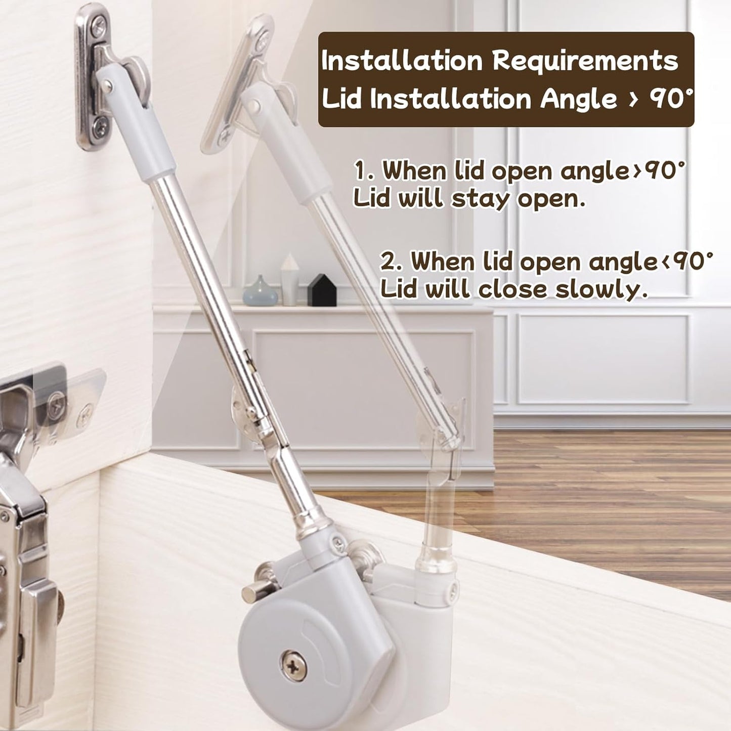 2 Pack Soft Close Hinges for Toy Boxes, Wooden Chests, Cedar Storage, Trunks, Benches - Tension Adjustable Cabinet Slow Close Hinges