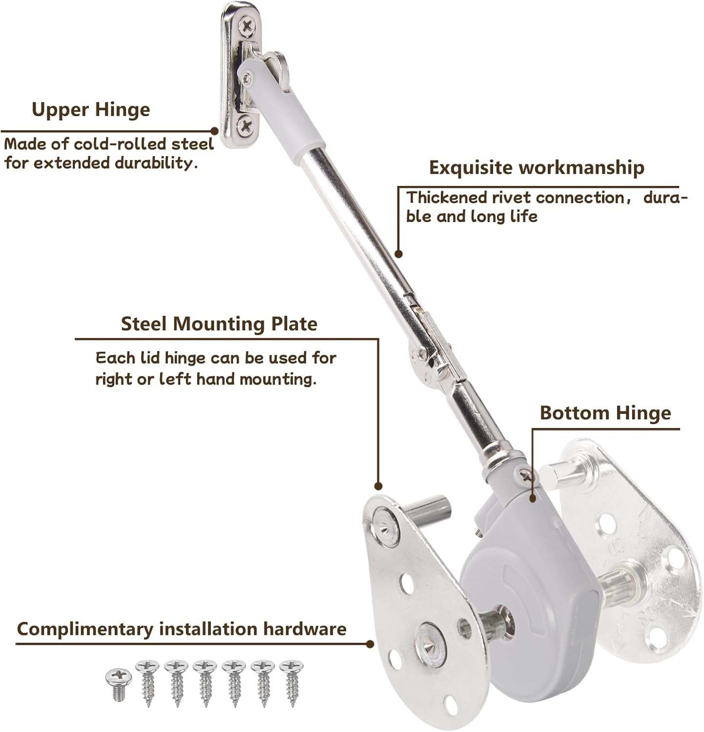 2 Pack Soft Close Hinges for Toy Boxes, Wooden Chests, Cedar Storage, Trunks, Benches - Tension Adjustable Cabinet Slow Close Hinges