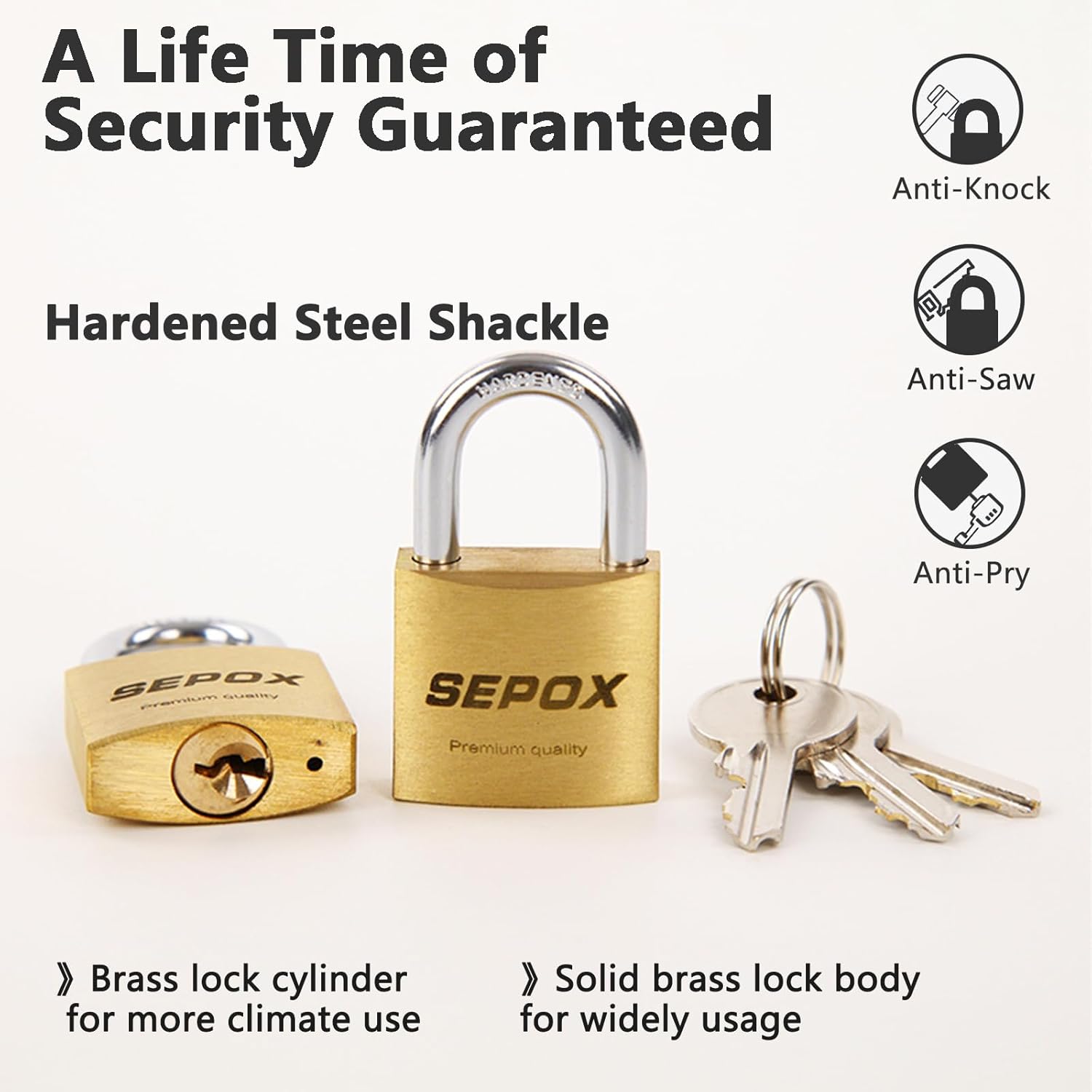 2-Pack Solid Brass Padlocks with Matching Keys and 4-Digit Combination Locks