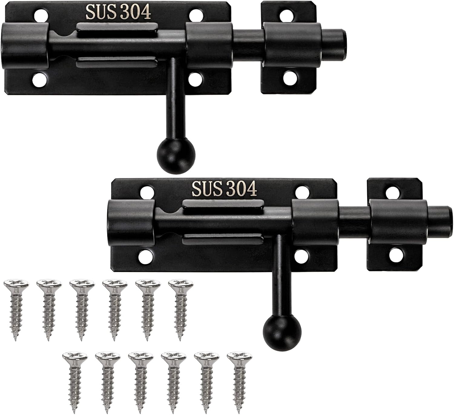 2 Pack Stainless Steel Door Bolt Latch with Padlock Hole - Heavy Duty Slide Lock for Wine Cabinet, Bathroom, Garage, Closet