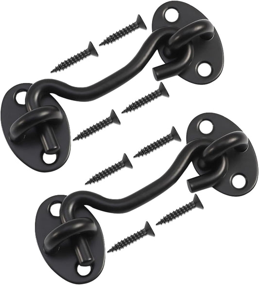 2 Pack Stainless Steel Privacy Hook and Eye Latch for Barn Door - 4 Inch Black Gate Lock for Gate Shutters, Windows, Sheds, and Cabinets