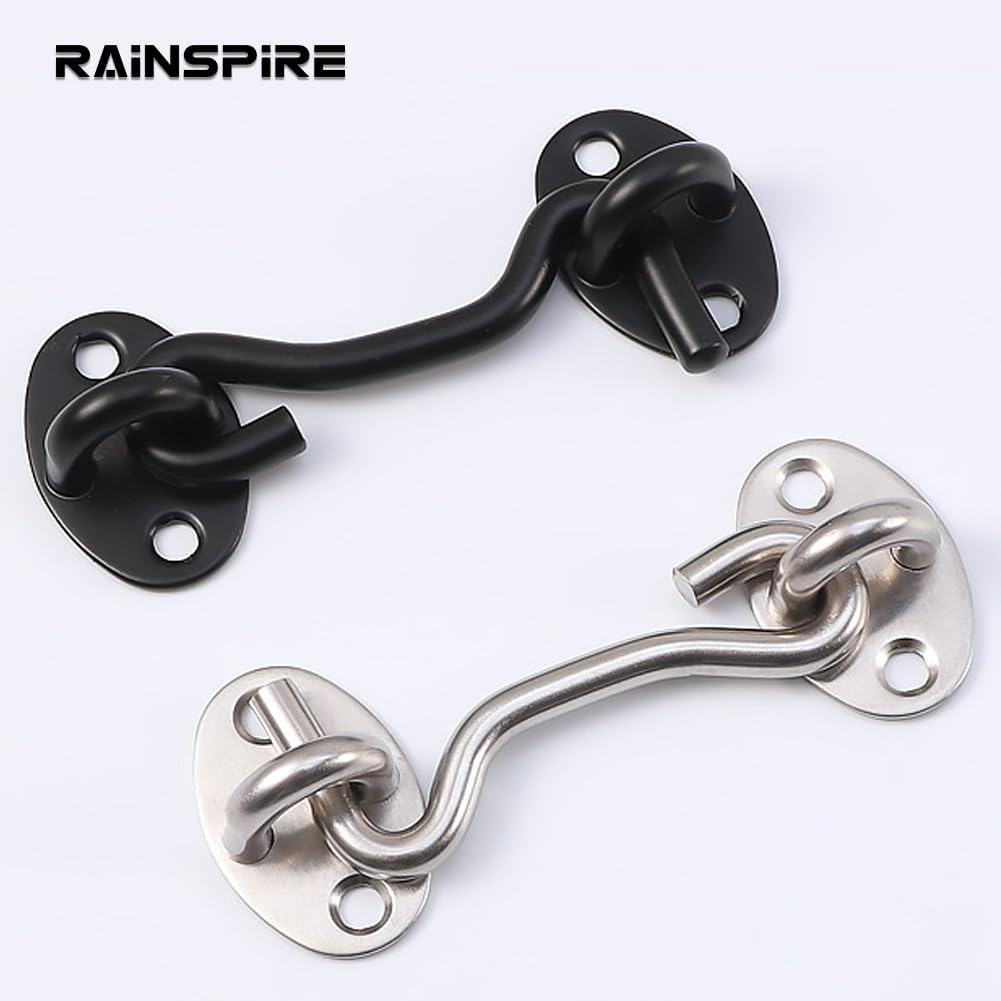 2 Pack Stainless Steel Privacy Hook and Eye Latch for Barn Door - 4 Inch Black Gate Lock for Gate Shutters, Windows, Sheds, and Cabinets