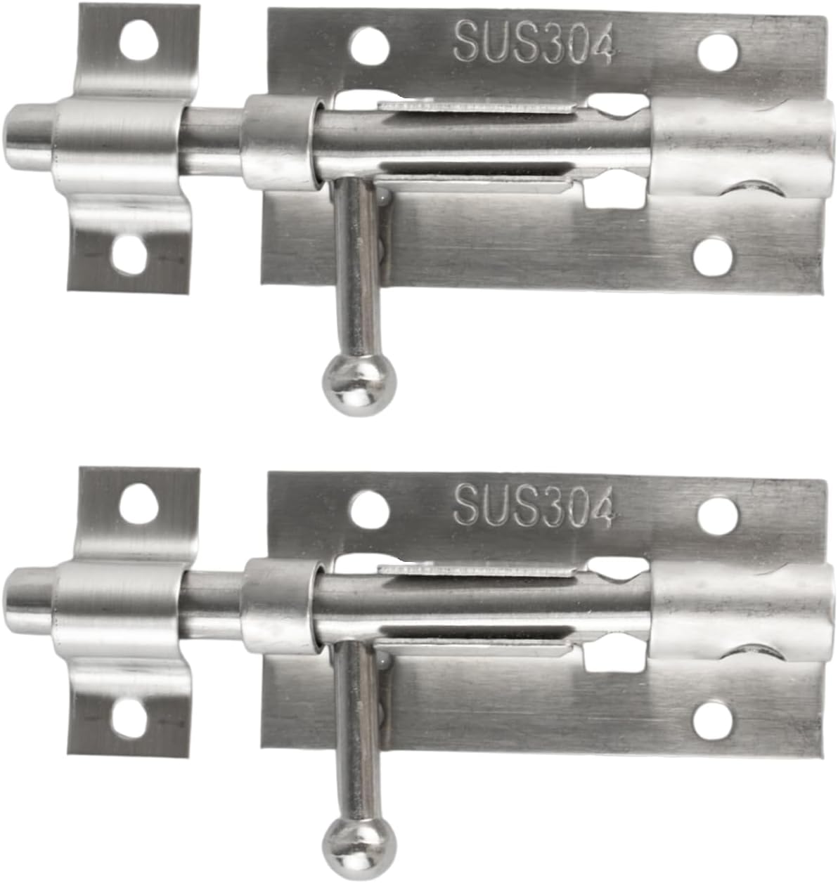 2-Pack Stainless Steel Slide Barrel Bolt Latch with Padlock Hole - Heavy Duty 4-Inch Door Lock for House, Barn, Fence, Shed, Basement - Includes Mounting Screws