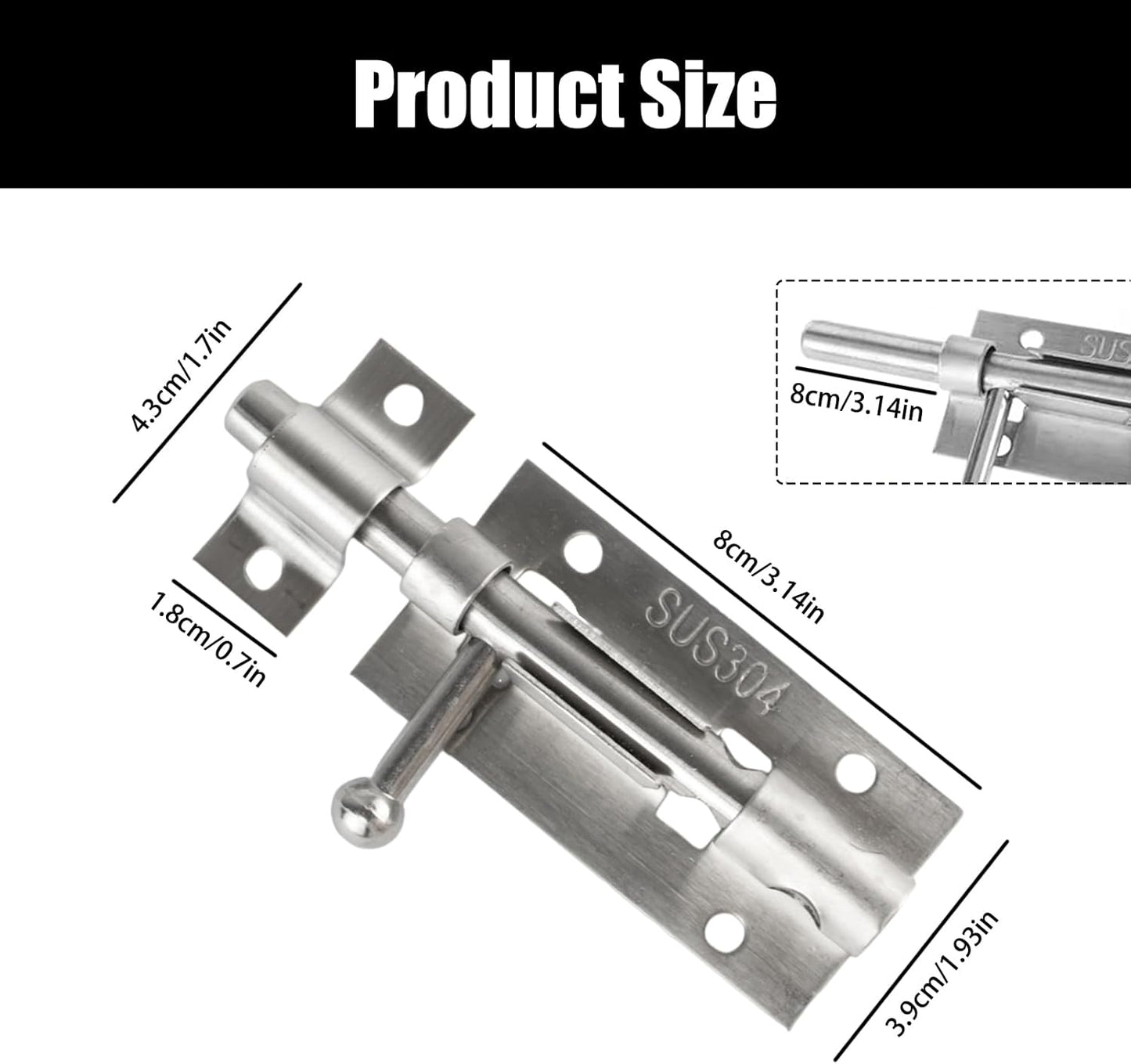 2-Pack Stainless Steel Slide Barrel Bolt Latch with Padlock Hole - Heavy Duty 4-Inch Door Lock for House, Barn, Fence, Shed, Basement - Includes Mounting Screws