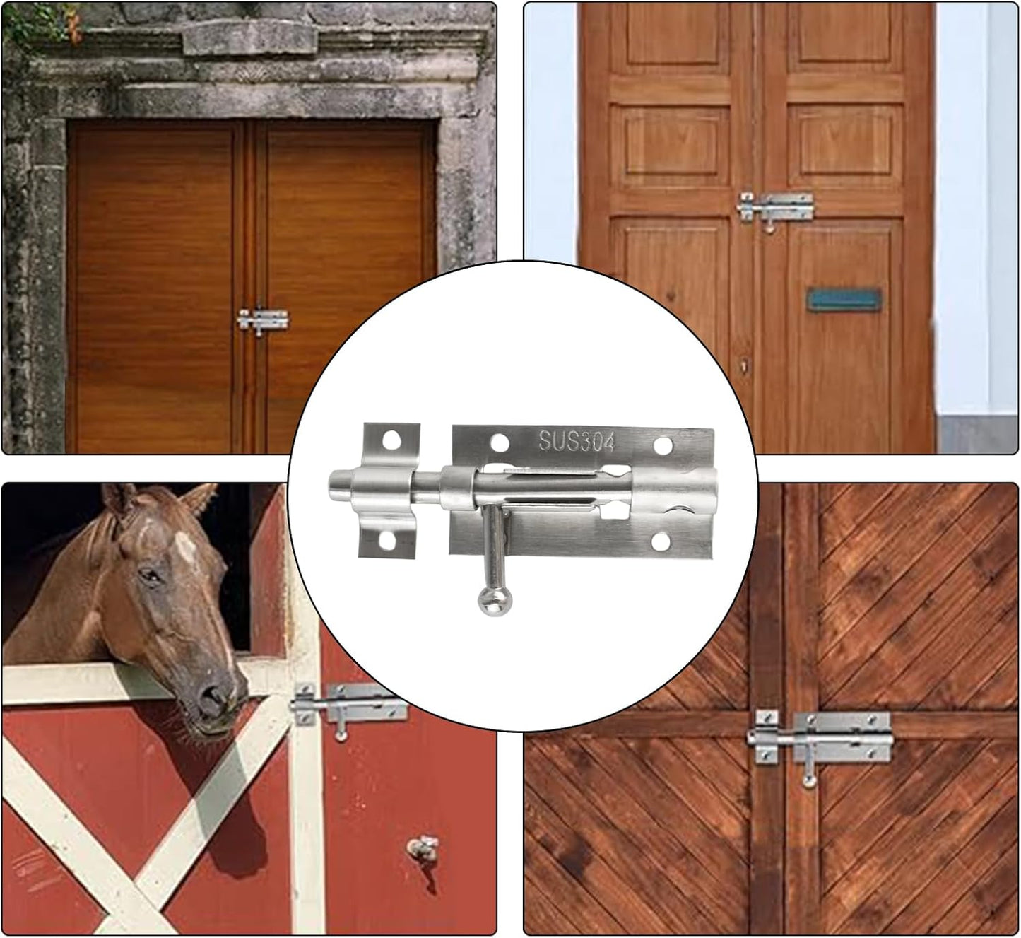 2-Pack Stainless Steel Slide Barrel Bolt Latch with Padlock Hole - Heavy Duty 4-Inch Door Lock for House, Barn, Fence, Shed, Basement - Includes Mounting Screws