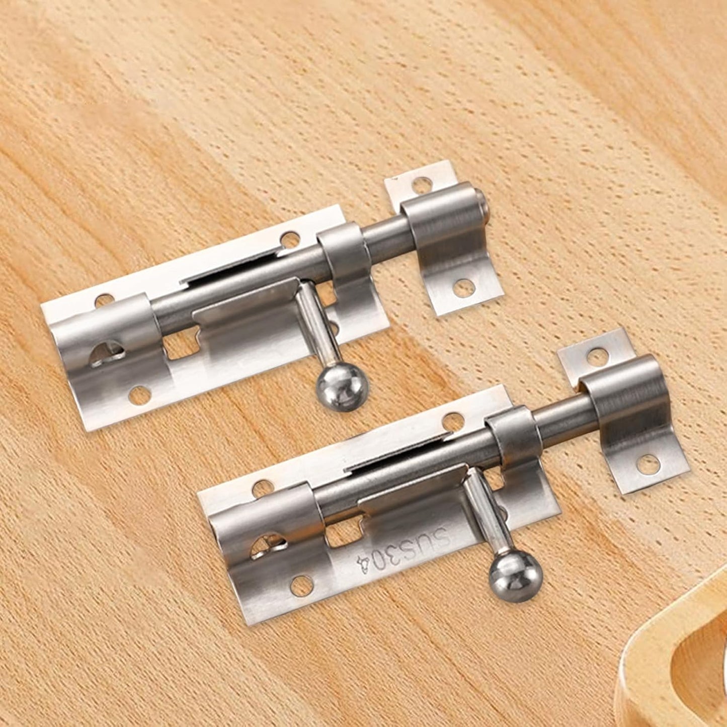 2-Pack Stainless Steel Slide Barrel Bolt Latch with Padlock Hole - Heavy Duty 4-Inch Door Lock for House, Barn, Fence, Shed, Basement - Includes Mounting Screws