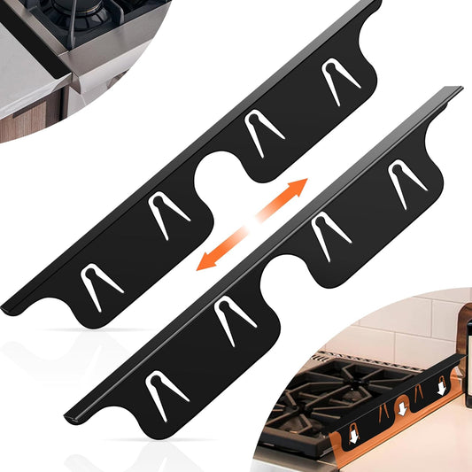 2 Pack Stove Gap Covers by NISHCON - Heat Resistant Stainless Steel Filler for Stove and Counter - Easy to Clean Gap Cover (13.8"-27.5",Black)