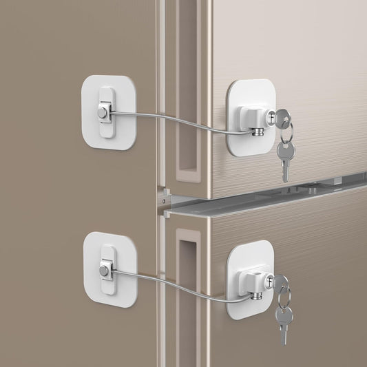2 Pack TOOGOND White Fridge Locks with 4 Keys - Childproof Refrigerator, Freezer, and Drawer Locks - No Tools Required