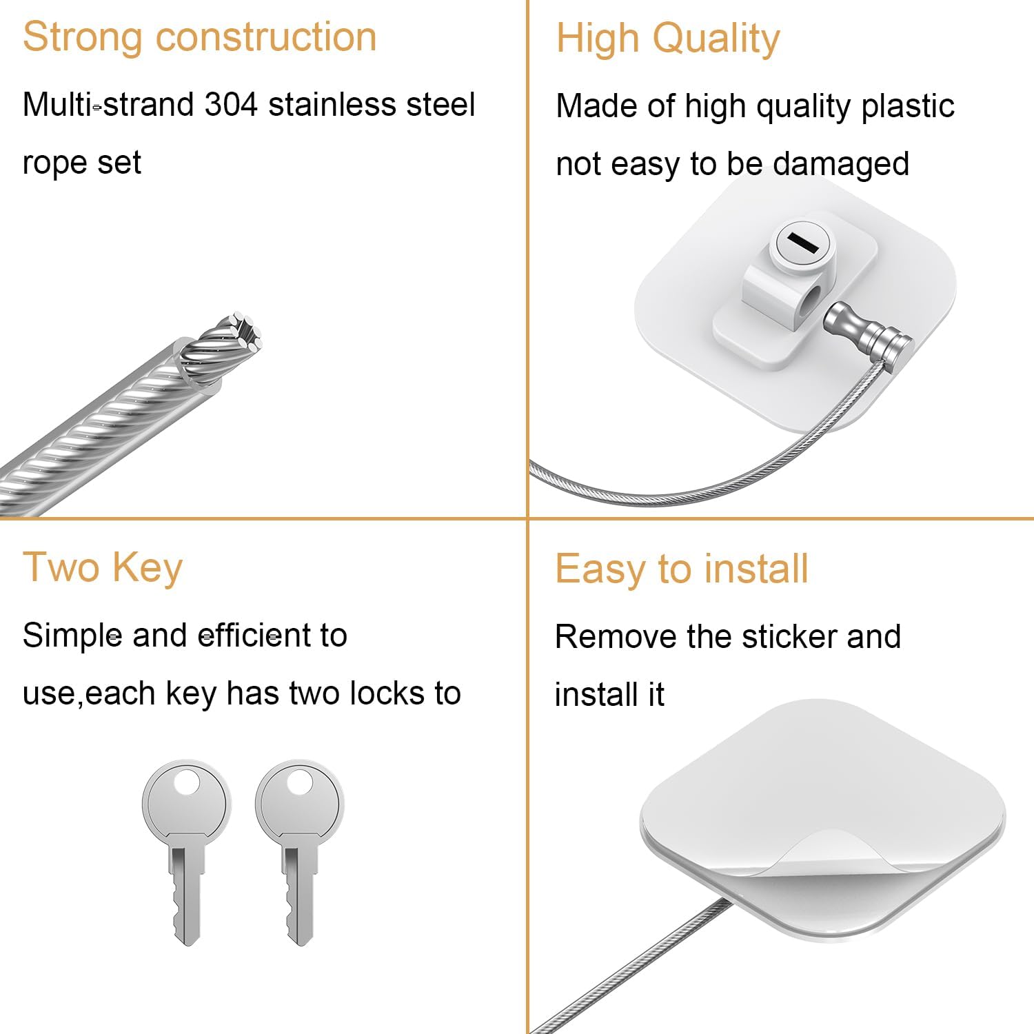 2 Pack TOOGOND White Fridge Locks with 4 Keys - Childproof Refrigerator, Freezer, and Drawer Locks - No Tools Required