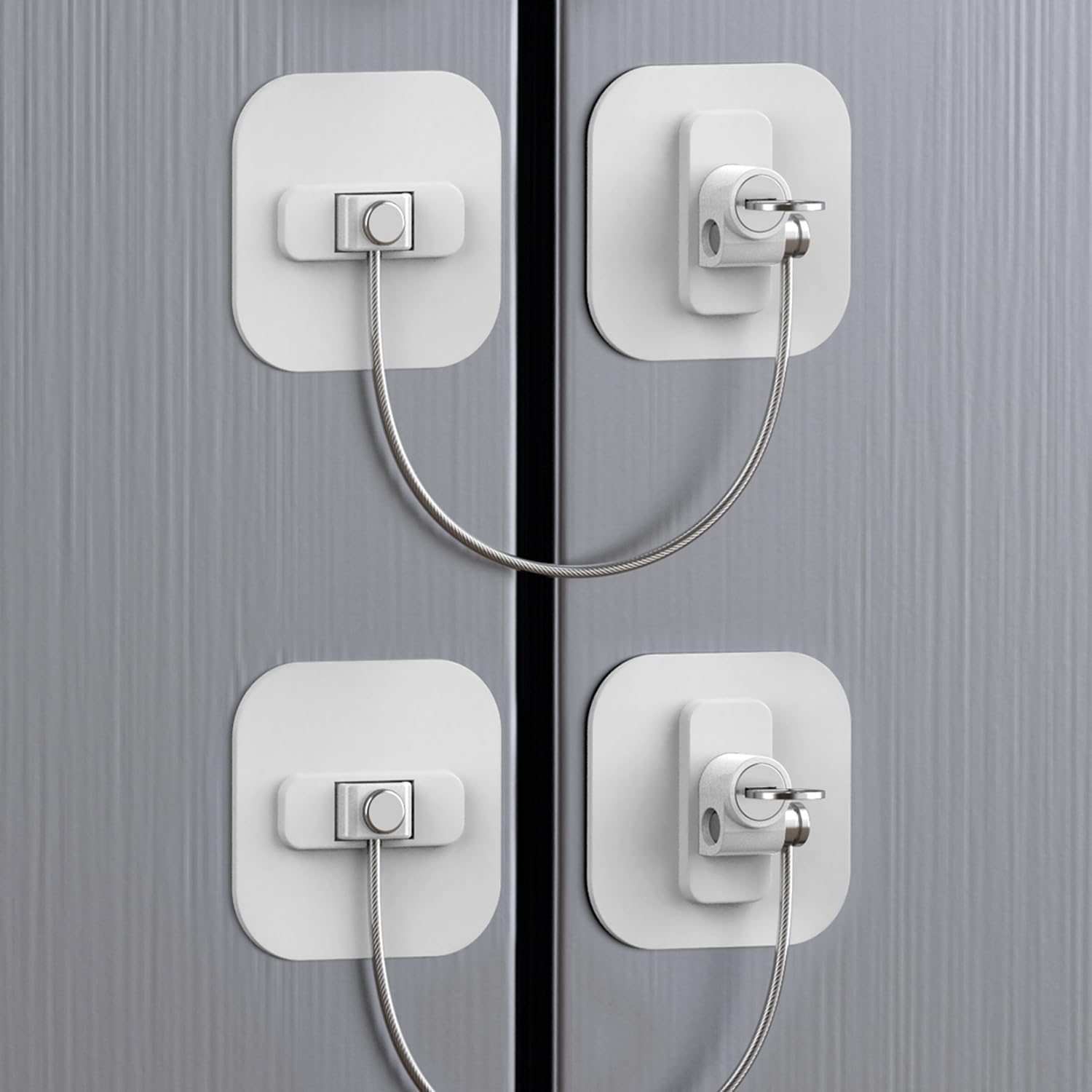 2 Pack TOOGOND White Fridge Locks with 4 Keys - Childproof Refrigerator, Freezer, and Drawer Locks - No Tools Required