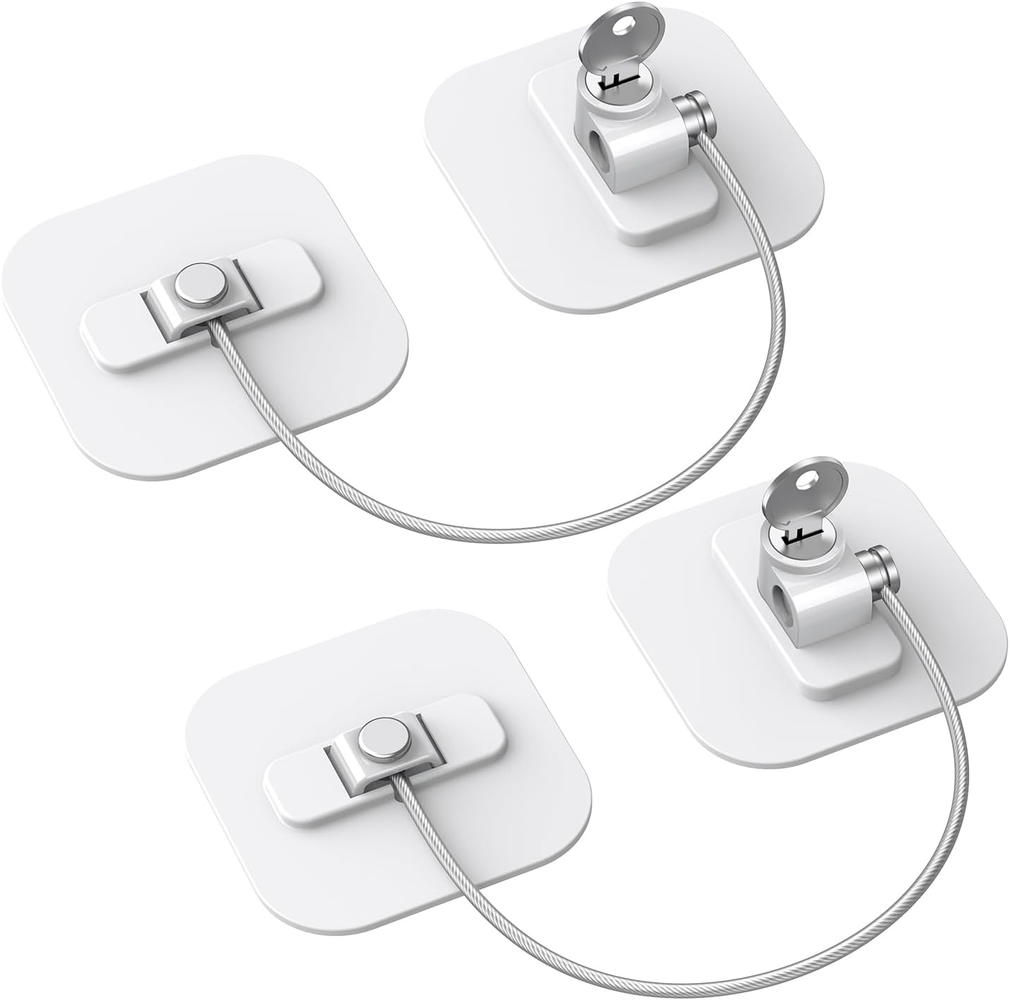 2 Pack TOOGOND White Fridge Locks with 4 Keys - Childproof Refrigerator, Freezer, and Drawer Locks - No Tools Required