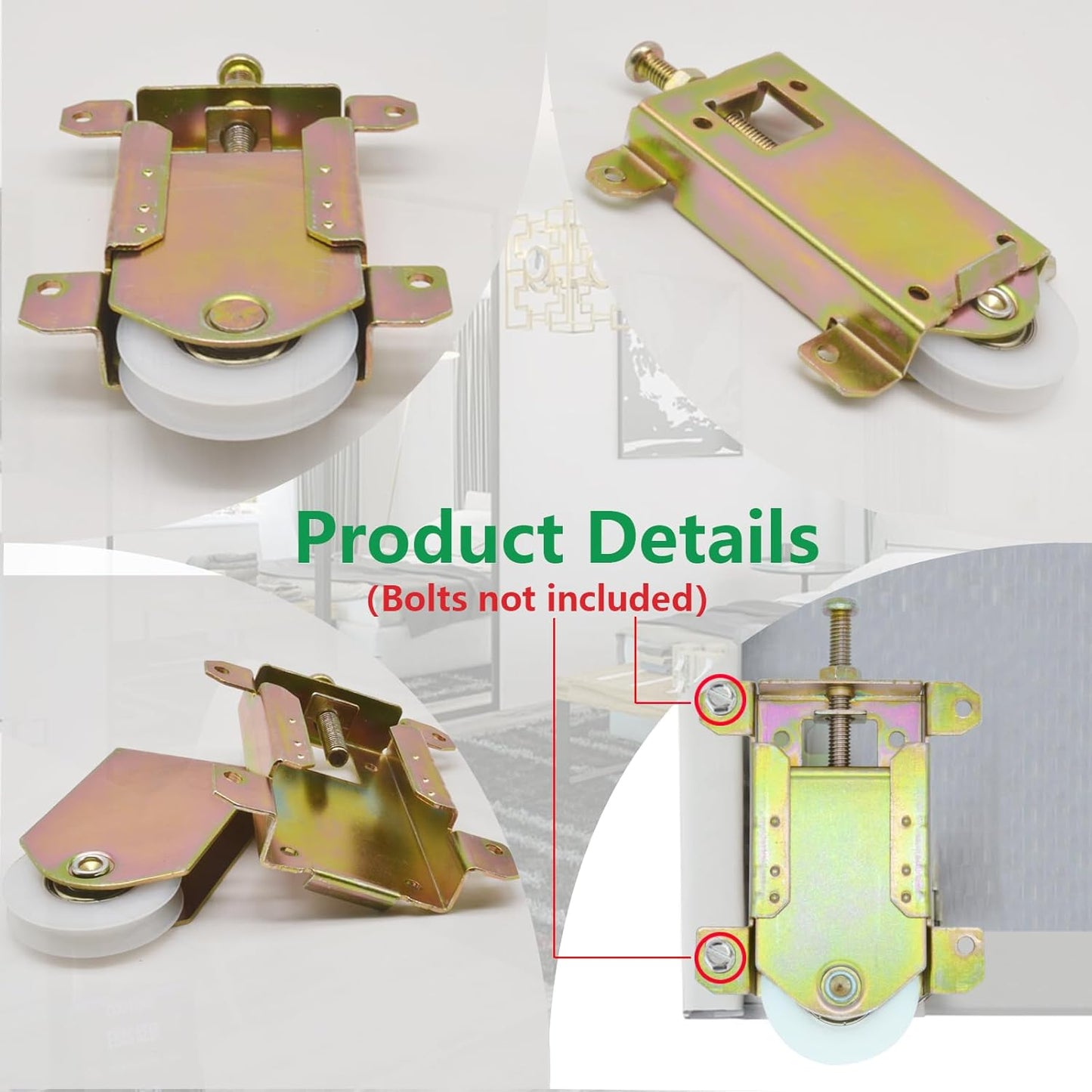 2 Pack TPard Sliding Mirror Closet Door Rollers Replacement Hardware - Fits Contractors Part #W8020C - 2-5/16" Vertical H.C. - 1-1/2" Nylon Concaved Ball Bearing Wheel - Wardrobe Doors Wheels