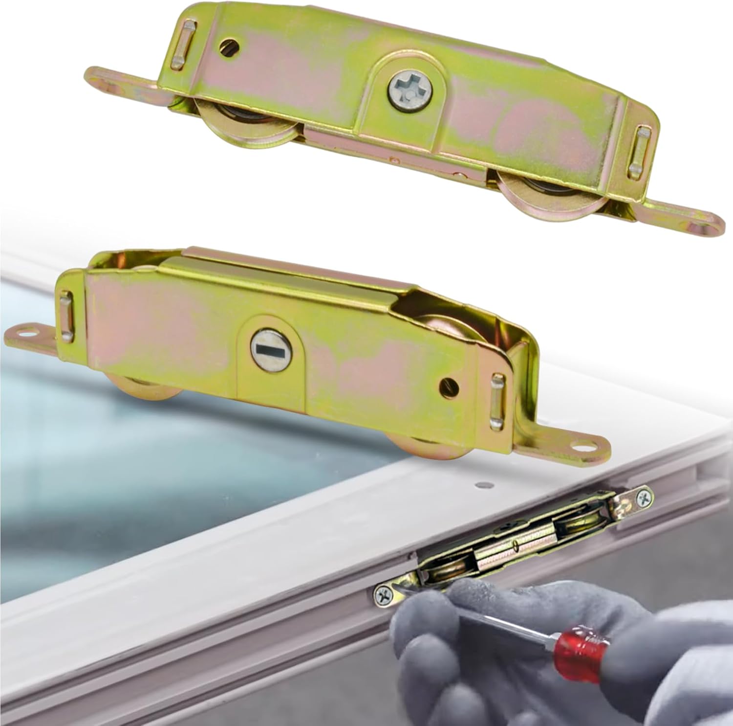 2 Pack TPard Sliding Patio Door Rollers Replacement Hardware for Jeld Wen, Truth, Milgard, Marvin - 1-1/4" Steel Ball Bearing Wheels - Side Adjustable - 5-3/4" H.C.
