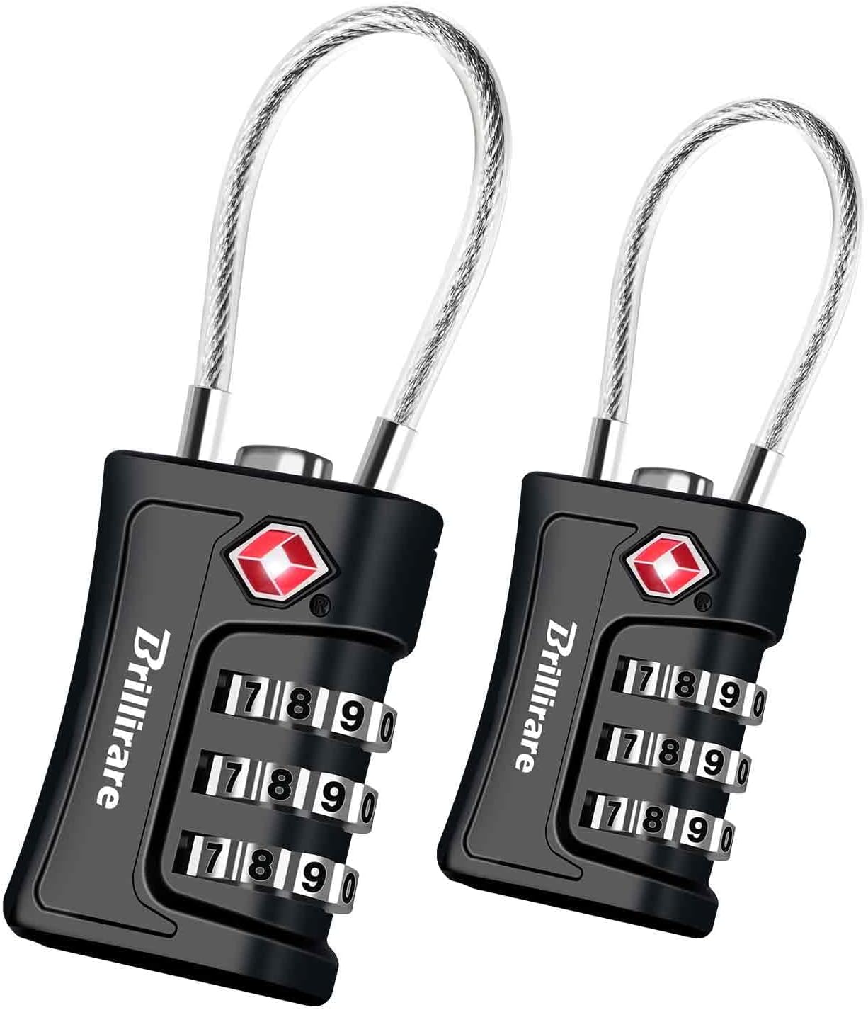 2 Pack TSA Approved Combination Travel Cable Padlocks - Waterproof 3-Digit Lock for Luggage, Lockers, Bags, Gym, Gate - Black - WildKart