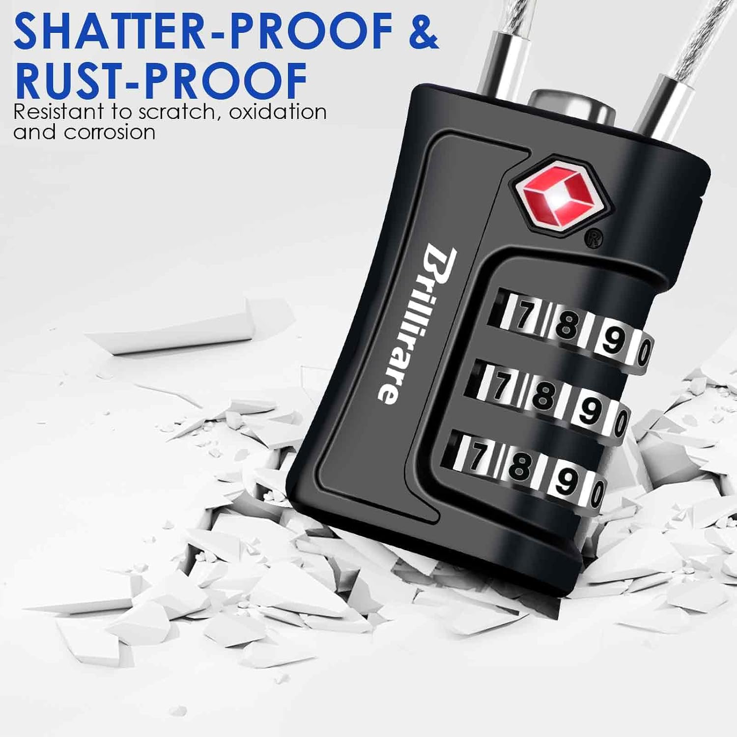 2 Pack TSA Approved Combination Travel Cable Padlocks - Waterproof 3-Digit Lock for Luggage, Lockers, Bags, Gym, Gate - Black - WildKart